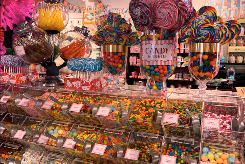 Image shows an assortment of candy at Pinkitzel in McKinney, Texas
