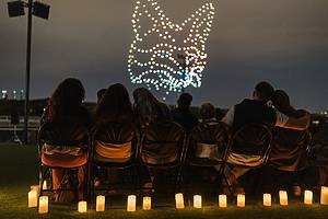Drones illuminate the skies over a string quartet