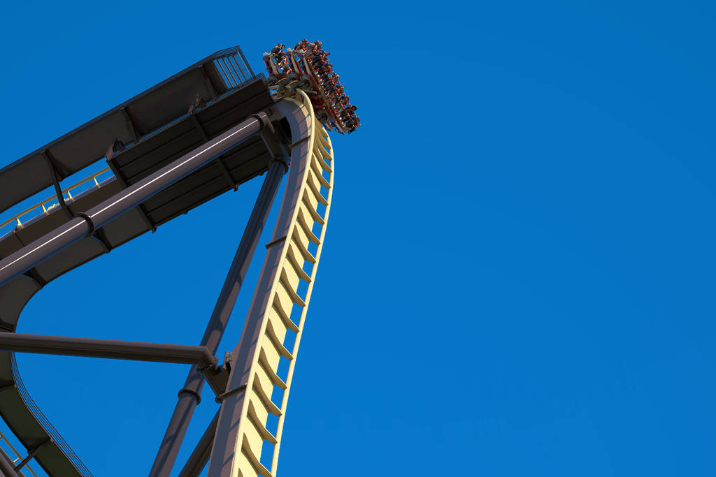 Rendering shows the top of the Tormenta Rampaging Run rollercoaster coming to Six Flags Over Texas featuring a steep, 95-degree angle drop.