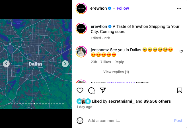Image shows an Instagram post uploaded by Erewhon.