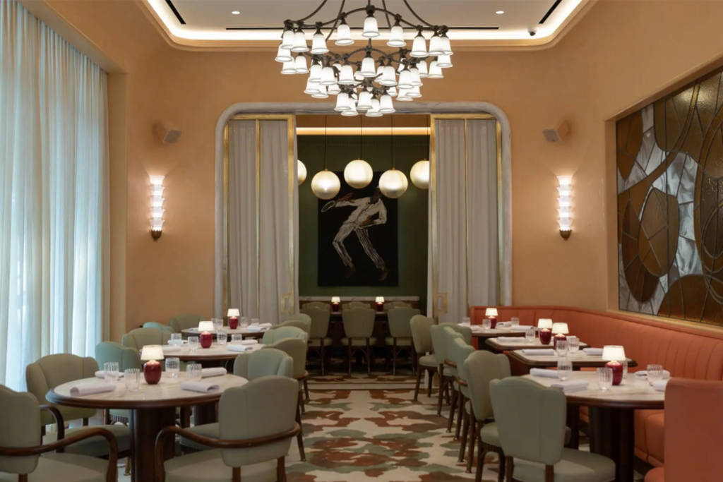 Image shows the dining space at the One Michelin Star restaurant, Mamani in Dallas.