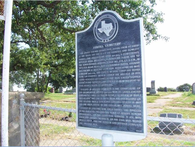 Image shows a description of the Aurora Cemetery.