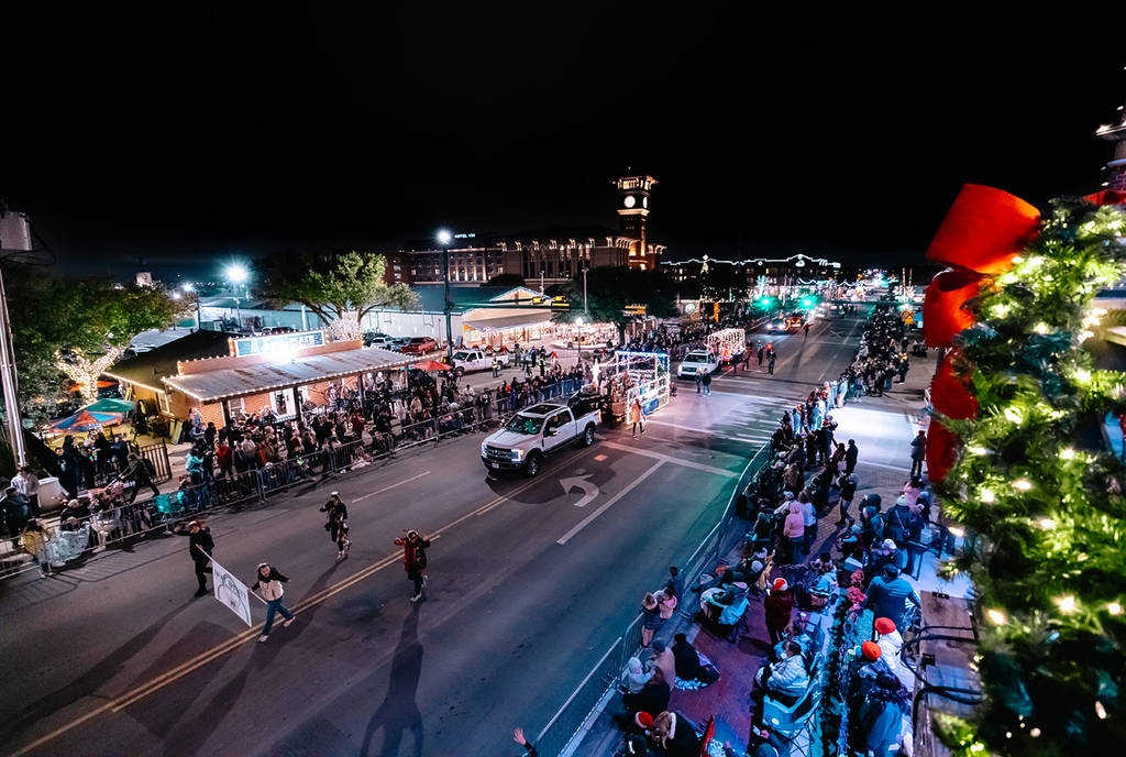 Image shows the Grapevine Parade of Lights in Texas.