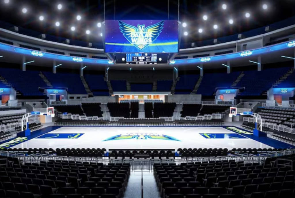 Rendering shows a draft photo of the interior of the Dallas Wings arena in Dallas.