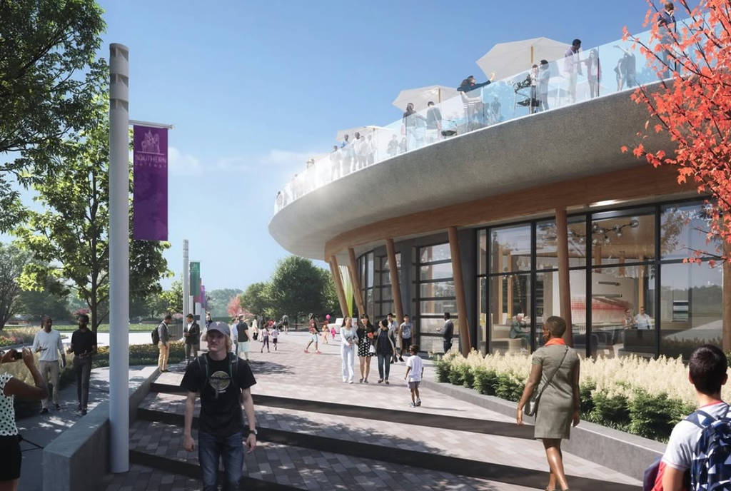 Rendering shows concept of Halperin Park retail area.