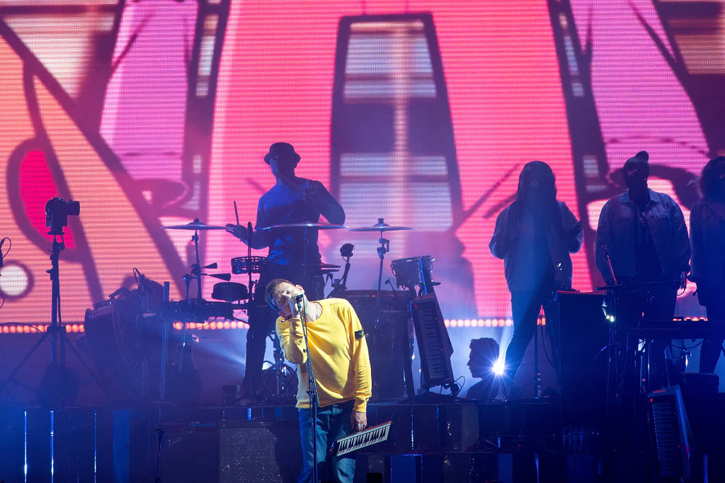 Image shows the Gorillaz performing on stage.
