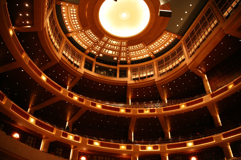 The balconies of Eugene McDermott Concert Hall, the centerpiece of Morton H. Meyerson Symphony Center in Dallas, Texas
