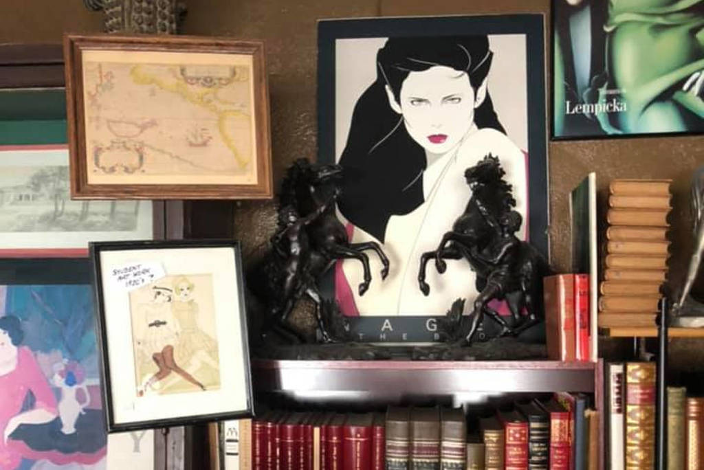 La imagen muestra una estantería con un cuadro en Barber's Book Store.
