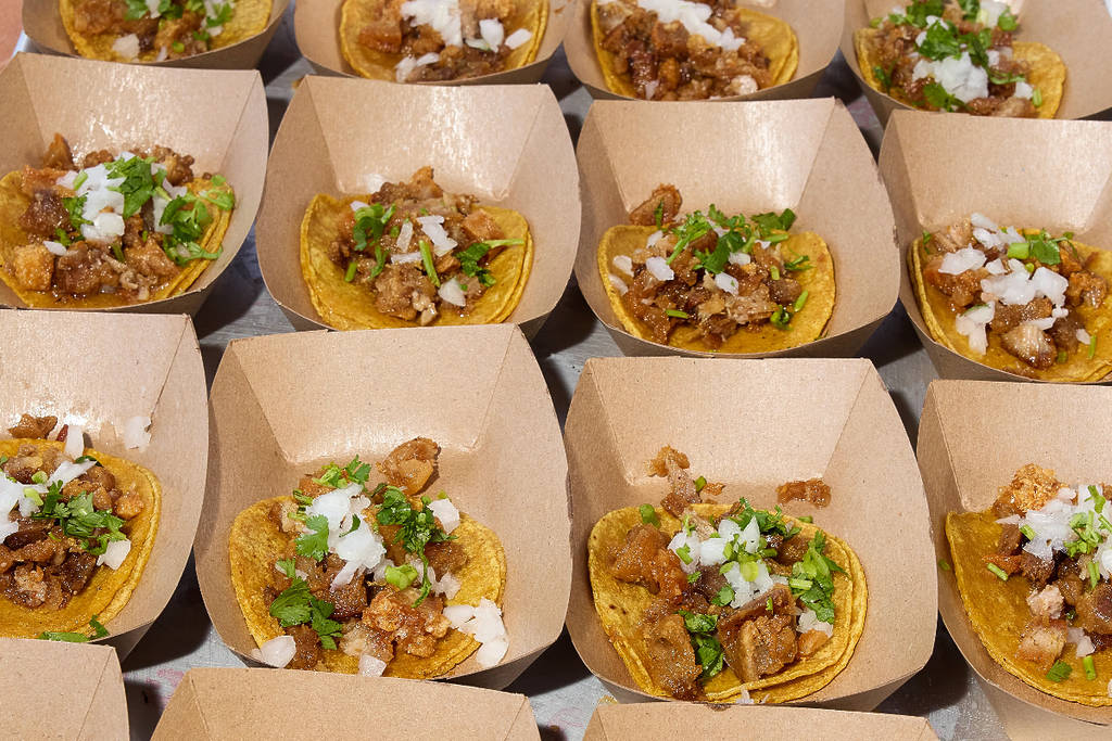 Image shows a tray of tacos at Texas Monthly.