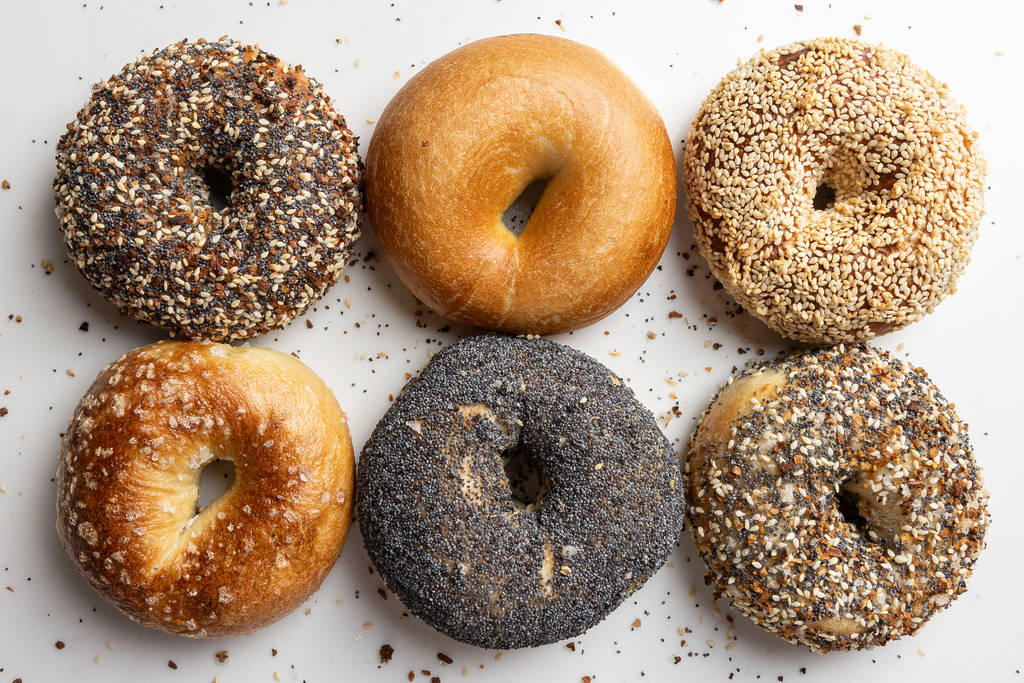 Image shows six PopUp Bagels bagels.