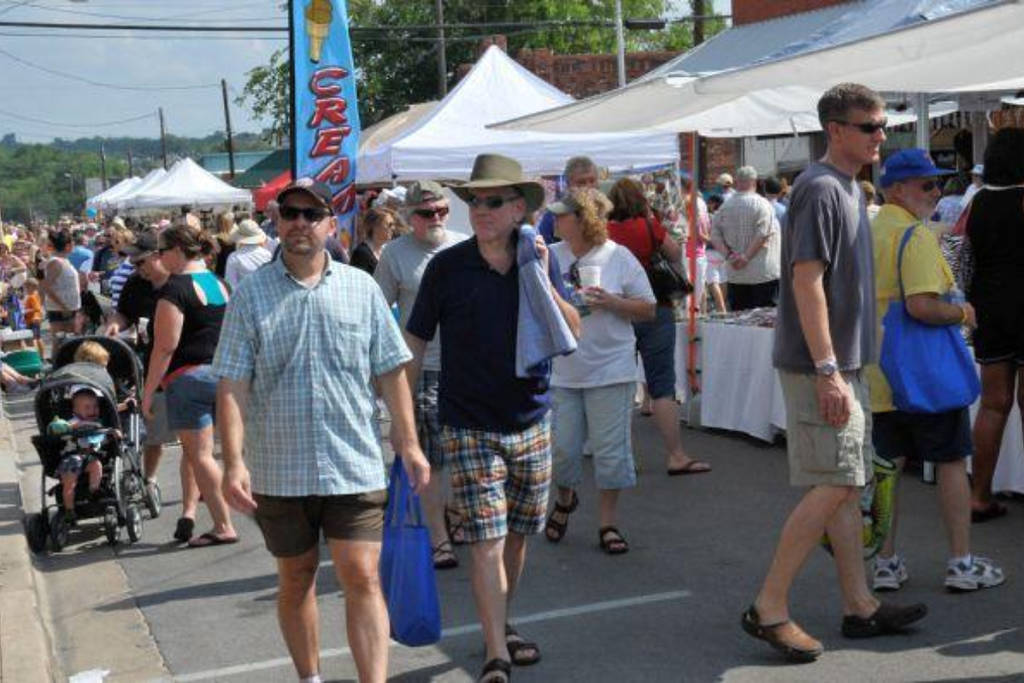 Image shows attendants of the Parker County Peach Festival in North Texas.