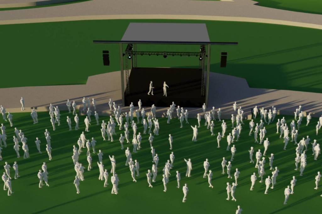 La imagen muestra una representación del espacio para eventos del Dome Theater en EpicCentral. 