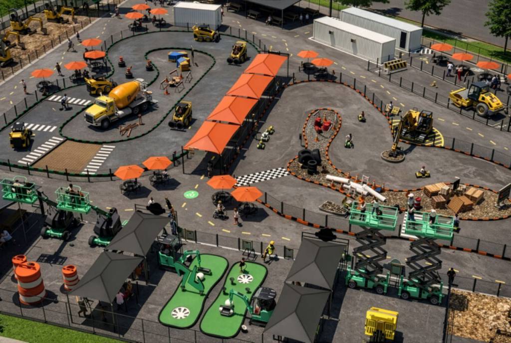 Image shows the layout of Dig World Grapevine showing different construction-themed entertainment zones.