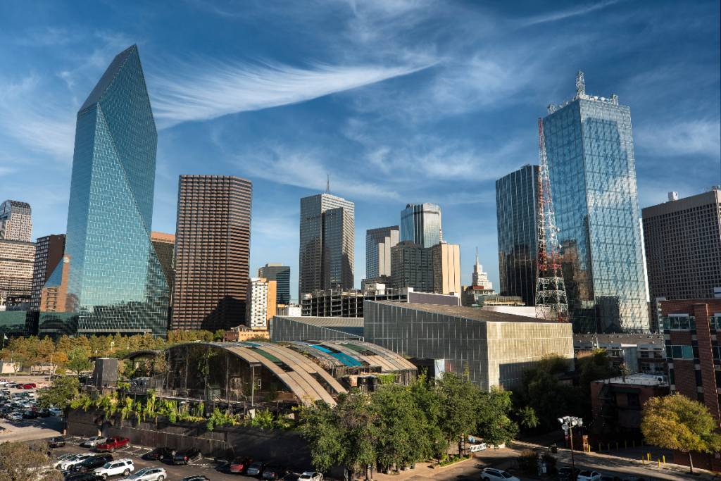 Image shows an aerial view of Dallas.