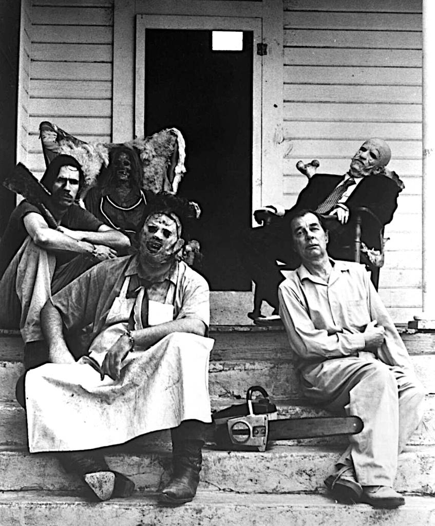 Image shows cast members of the Texas Chain Saw Massacre.