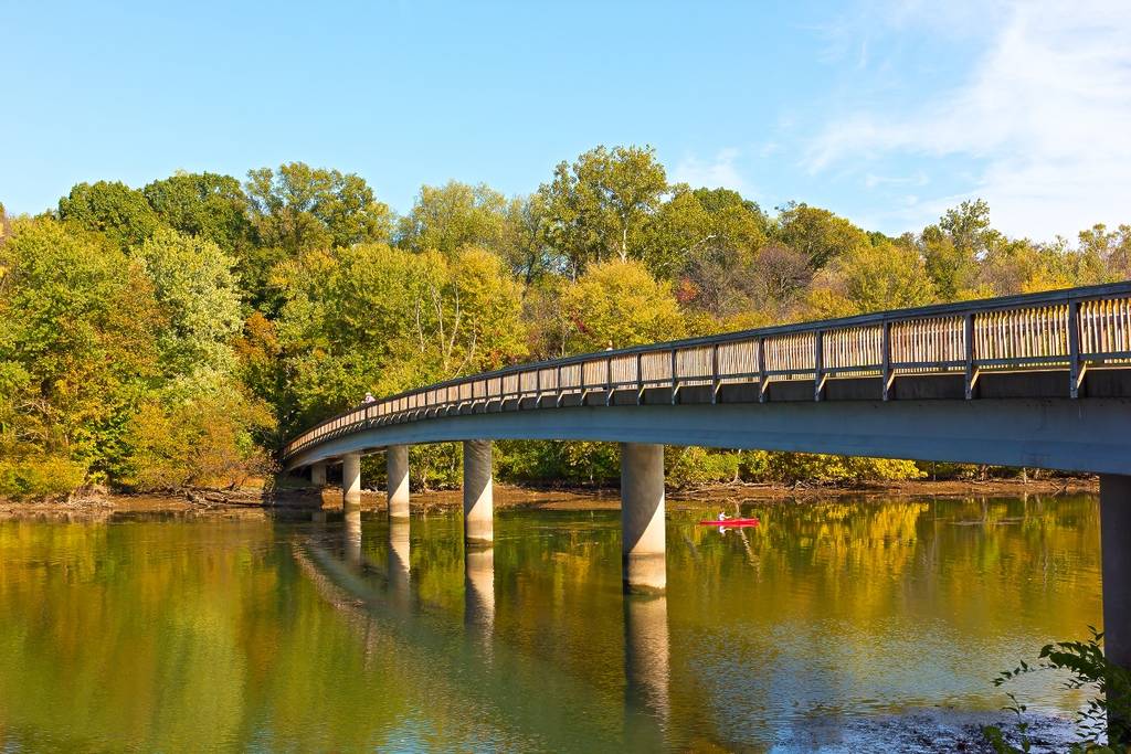 Footbridge bridge to the Theodore Roosevelt Island in Washington DC