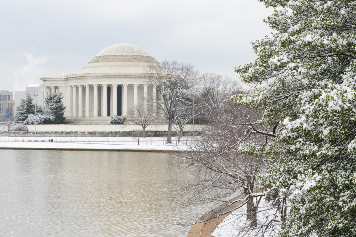 Jefferson memorial in the snow