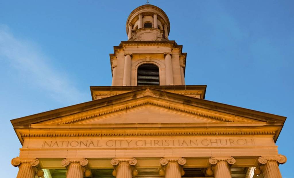 The tower of National City Christian Church in D.C.