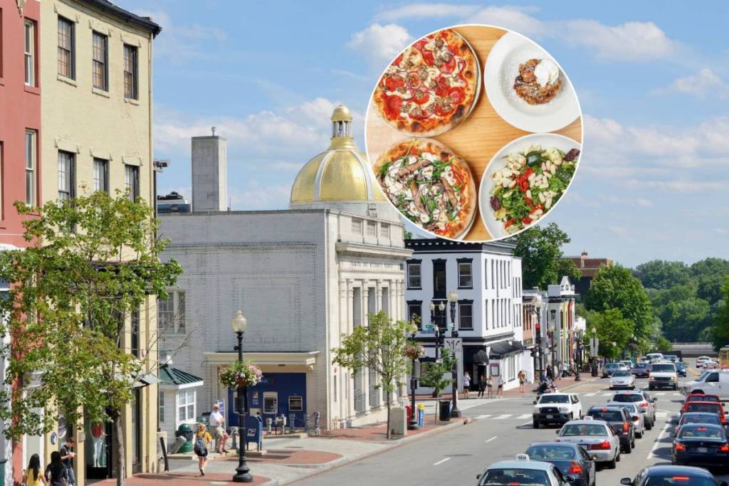 M Street in Georgetown / pizza collage
