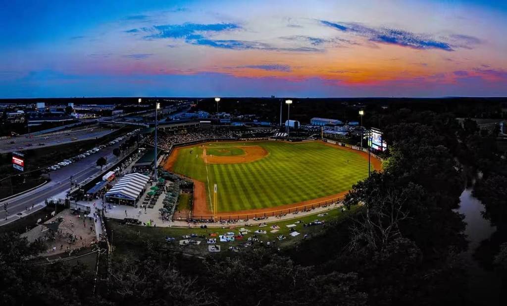 UWM Field in Detroit's Macomb County ballpark at sunset