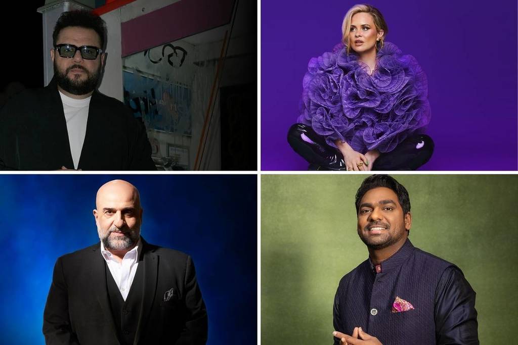 Mo Amer, Zakir Khan, Joanne McNally, Omid Djalili collage - they are all performing at Dubai Comedy Festival 2025