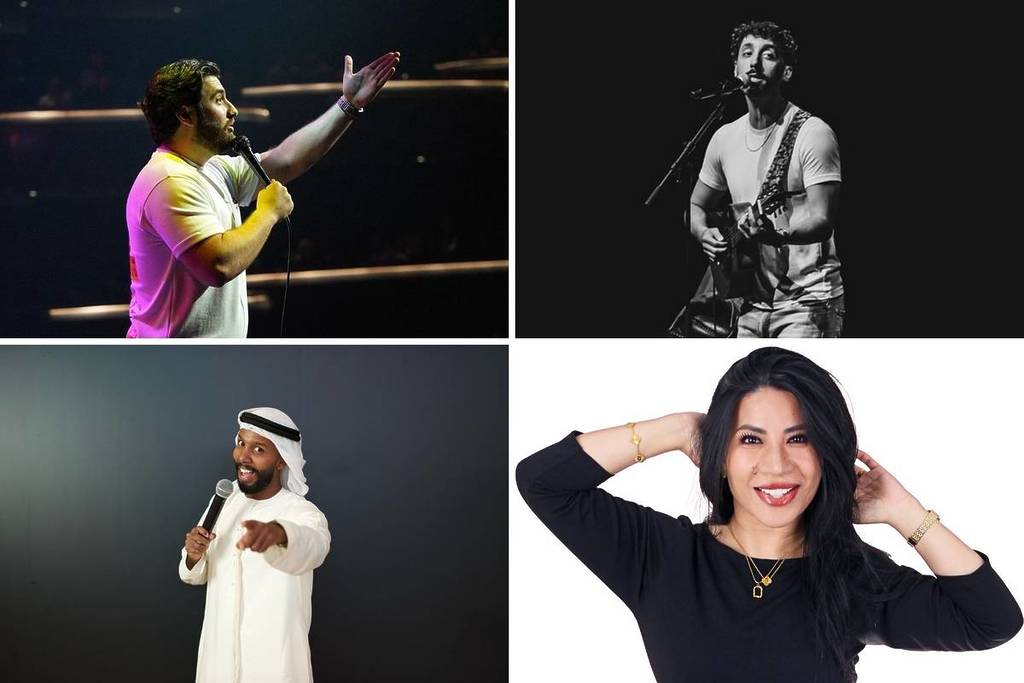 Imah Dumagay, Bin Swaleh, Shawn Chadiac, Morgan Jay collage - they are all performing at Dubai Comedy Festival 2025
