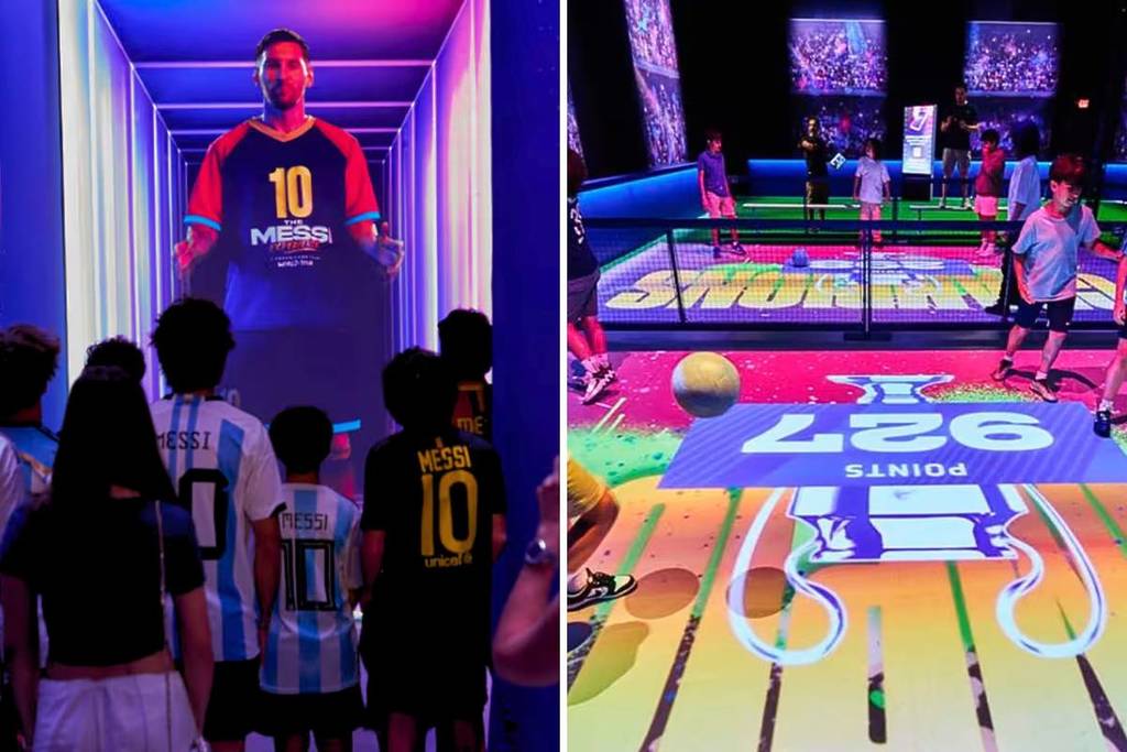 Kids playing and talking to Lionel Messi at the vr/ai powered messi experience for kids in Dubai