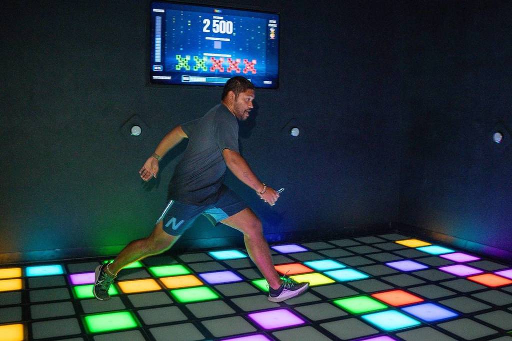 An Adventure Island contestant taking part in one of many thrilling challenges that put physical skills to the test