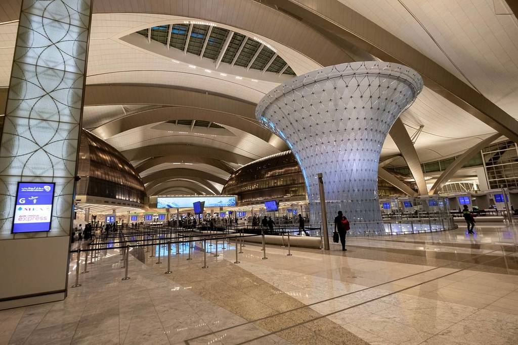 Immigration area at Zayed Intl Airport in Abu Dhabi where the UAE's emergency airport plan has been implemented