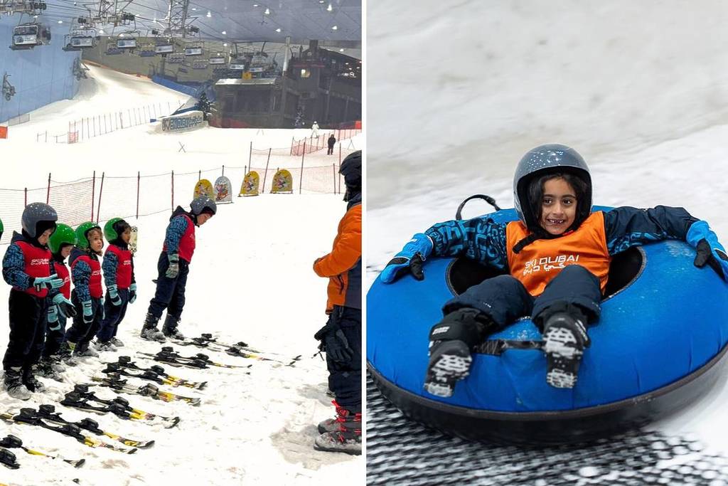 Kids enjoying Ski Dubai during their shcool holiday