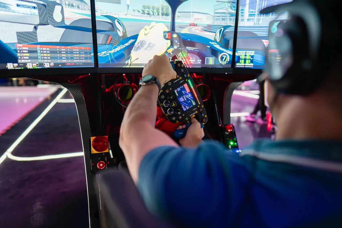 A depiction of one of Teleios Dome's racing simulators