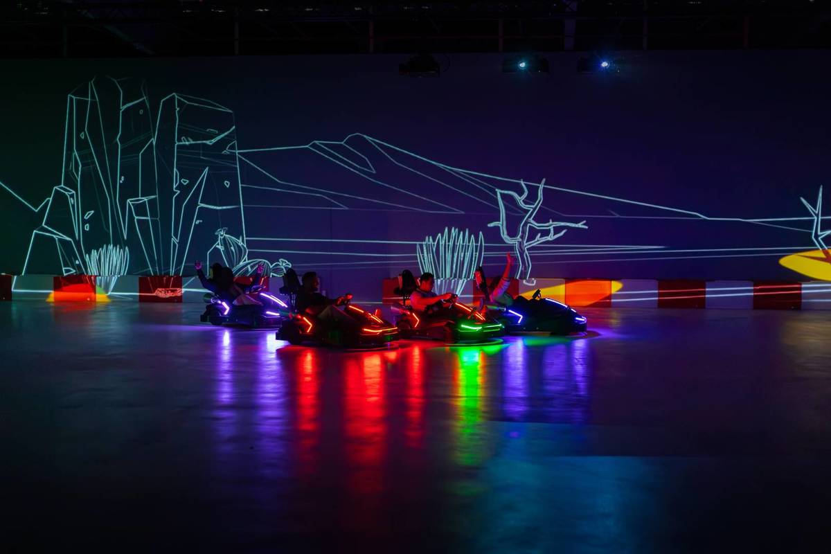 A group of racers competing at Chaos Karts, one of the best school holidays activities for all ages