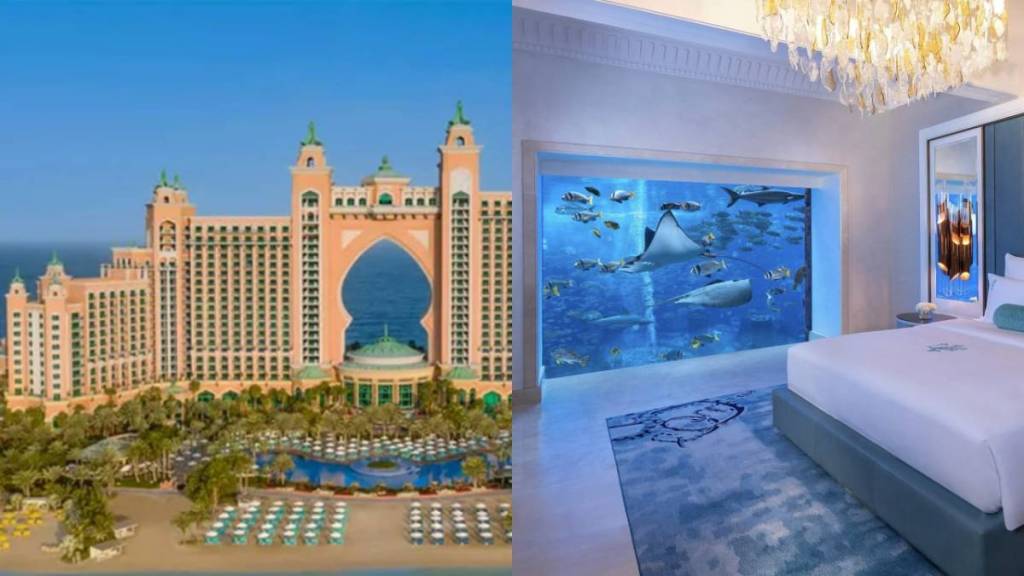 Inside the underwater suites at Atlantis The Palm: guests wake up inches from sharks with floor-to-ceiling views of a 65,000-animal aquarium