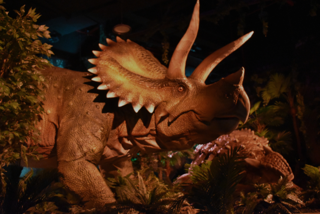 Two dinosaur animatronics featured at Dinosaurs: An Immersive Odyssey, one of the best immersive experiences in Dubai