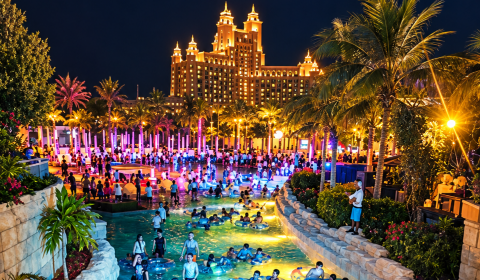 There is a massive four-hour night party in a waterpark – with 105 water slides in the dark, live DJs on Torrent Beach and LED screen raves