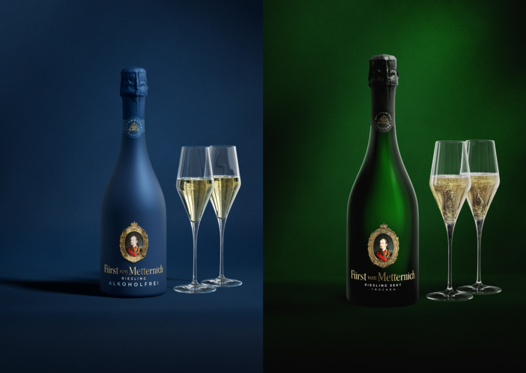 Zwei Flaschen Fürst von Metternich Riesling, davon eine alkoholfrei