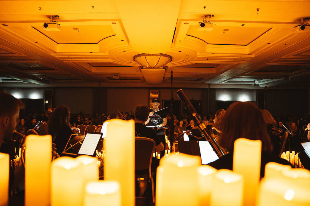 The Hilton in Glasgow lit by candles at a Candlelight concert.