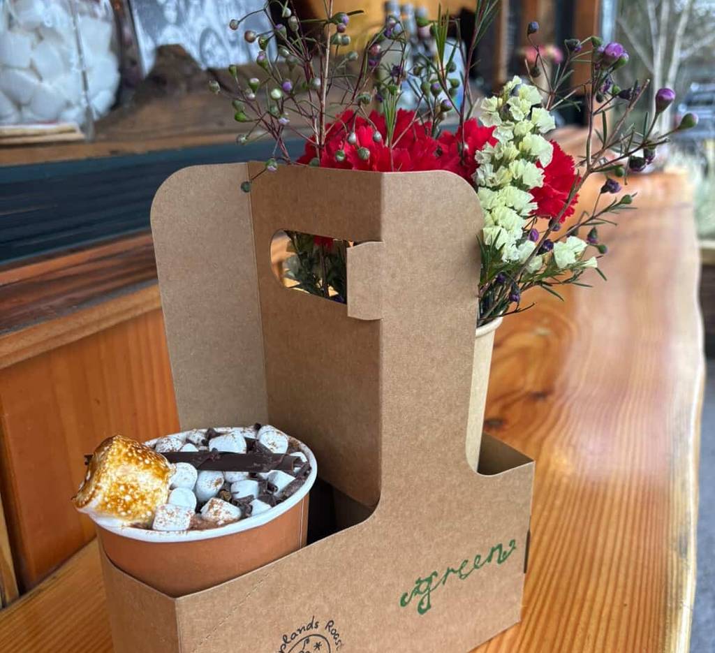 upland roast green hot chocolate flowers
