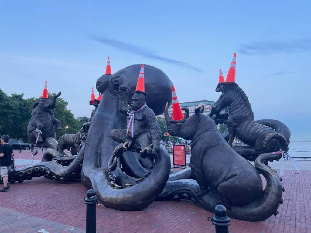 boston cones on statues
