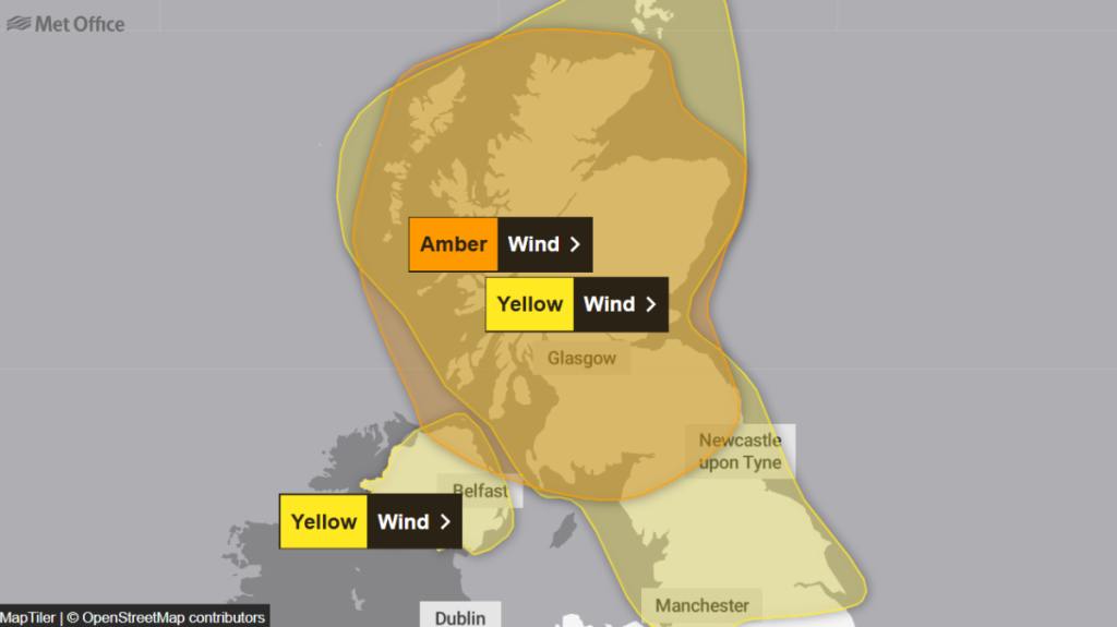 met office amber alert storm boelo glasgow