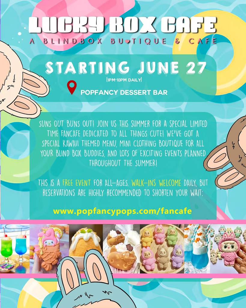 Graphic shows Popfancy Dessert Bar's announcement of the Labubu pop-up in Houston