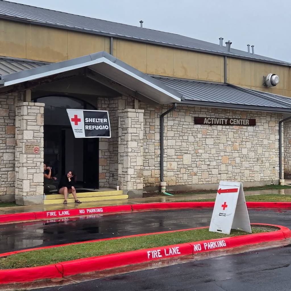 Image shows The Red Cross facility in Kerr County, Texas.