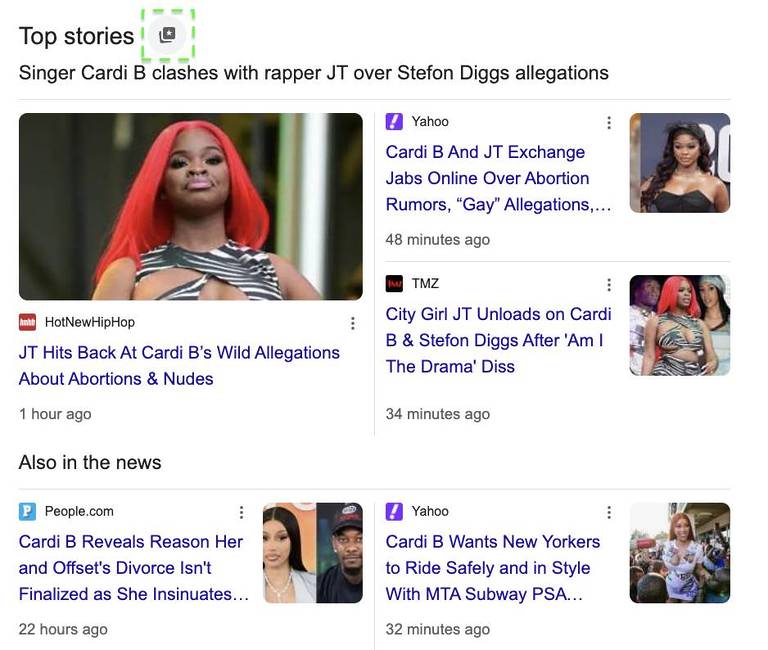 Image shows top stories displayed on Google.