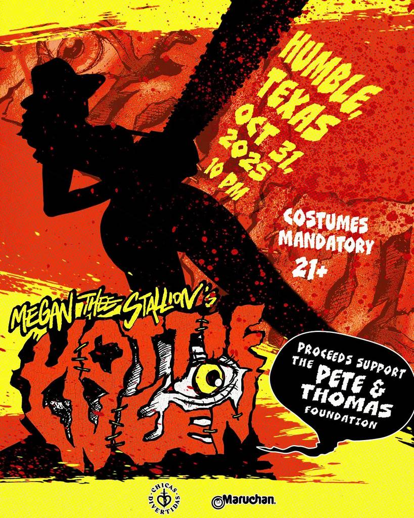 Graphic shows the poster for Megan Thee Stallion's Hottieween concert and Halloween party in Houston.