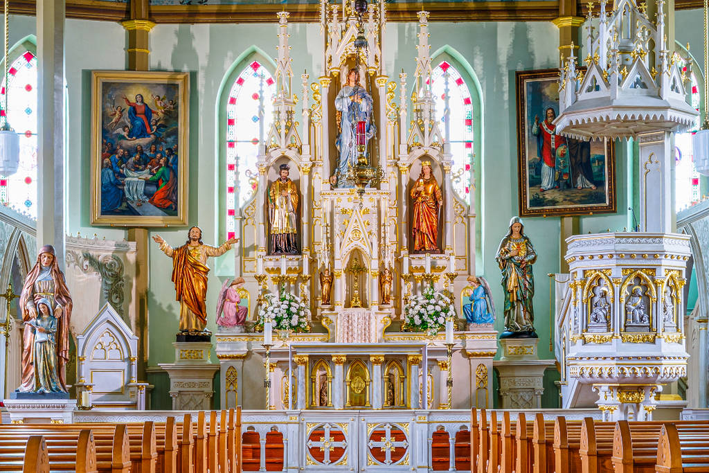 Image shows the altar of the St. Mary's Painted Church in Texas.
