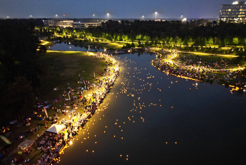Image shows an overhead of the Water Lanter Festival