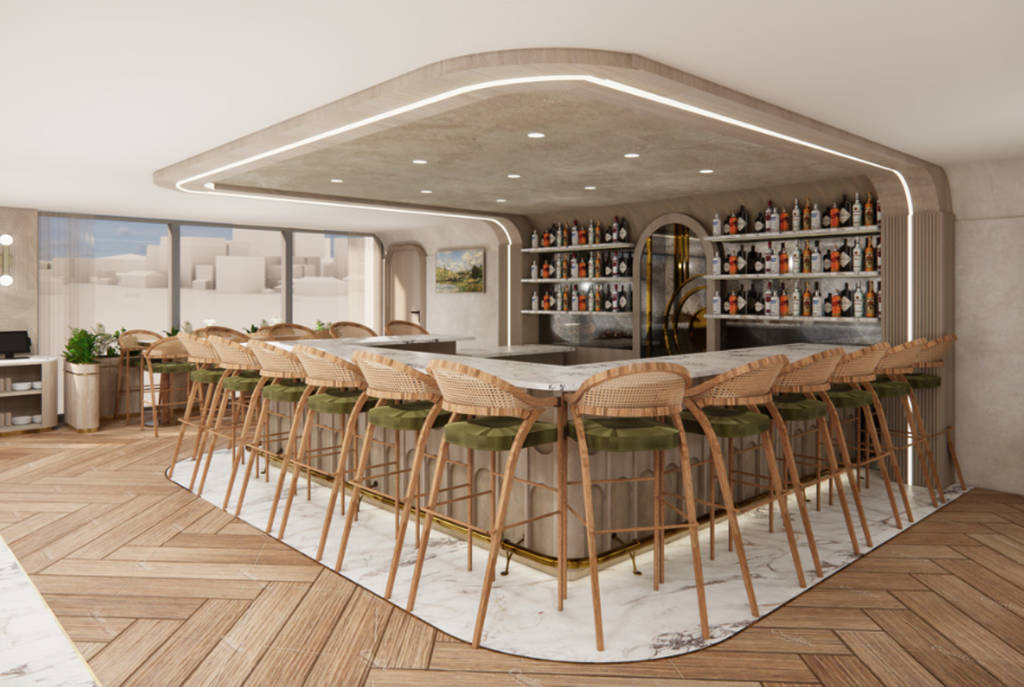 Rendering shows the concept of the bar area at the coming Recess in Houston.