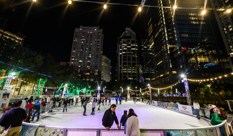 Houston’s Downtown Ice Rink Reopens At The Foot Of The Skyline For Skating And Bumper Cars On Ice