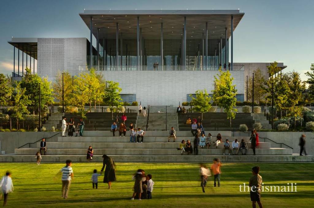 Image shows the north gardens and North evian of the Ismaili Center in Houston.