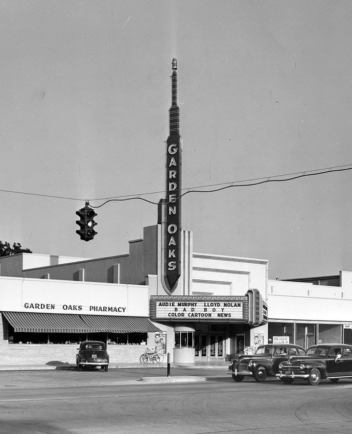 Image shows the Garden Oaks Theater exterior.